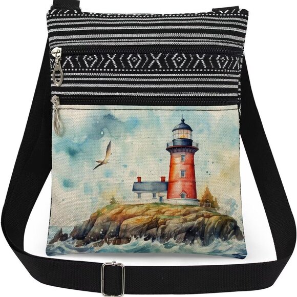 Accessories - Lighthouse Coastal Art Print Crossbody Bag Polyester Small Travel Storage